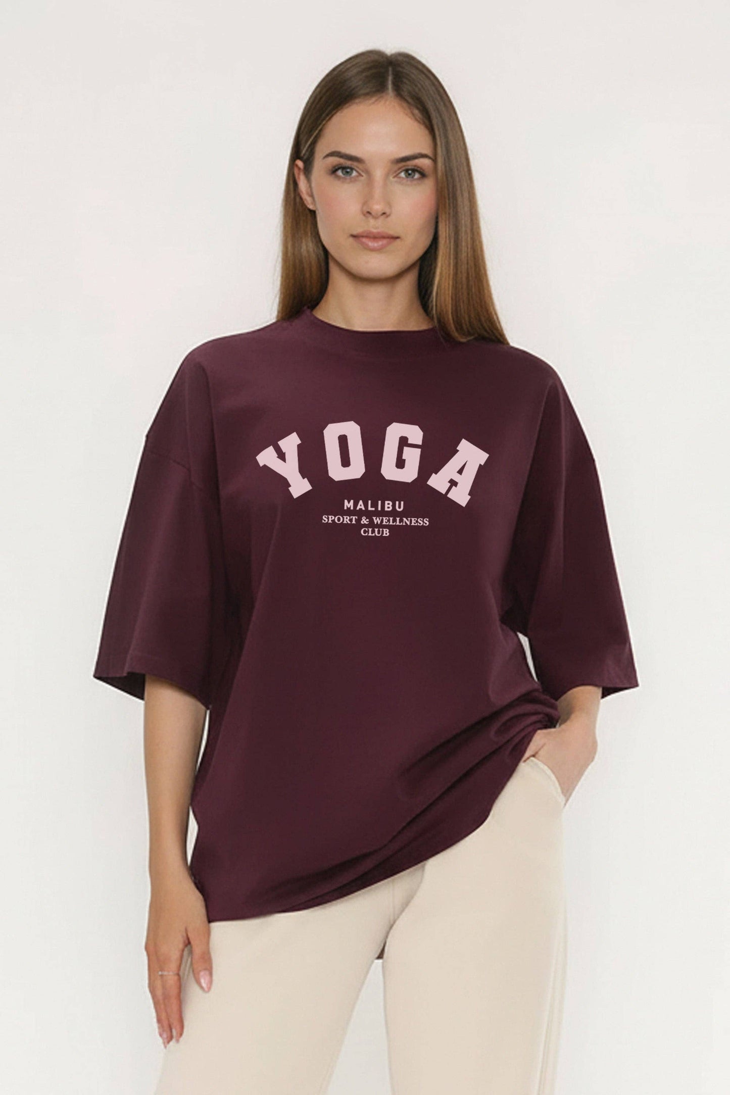 Oversized Yoga T-Shirt in Maroon