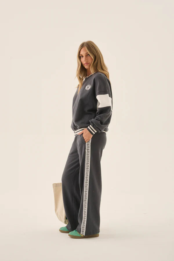 Araminta James AJ Wide Leg Trackpant in Washed Black