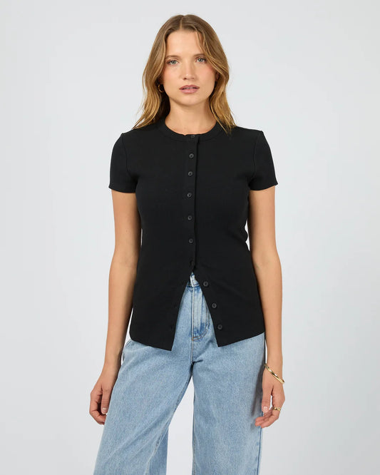 Silent Theory Button Up Short Sleeve Tee in Black