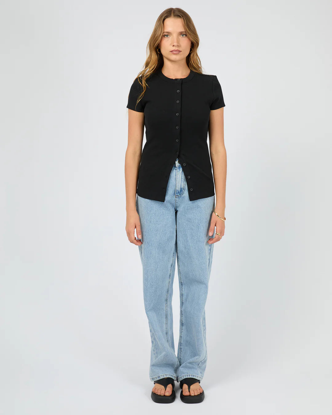 Silent Theory Button Up Short Sleeve Tee in Black