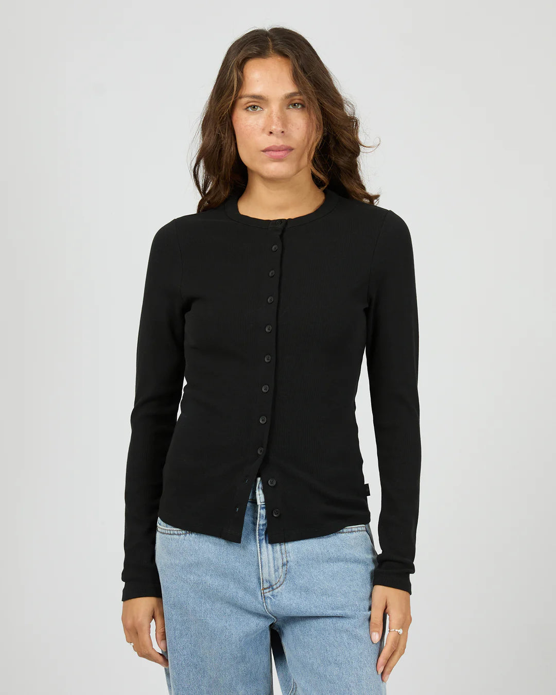 Silent Theory Button Up Long Sleeve Tee in Black