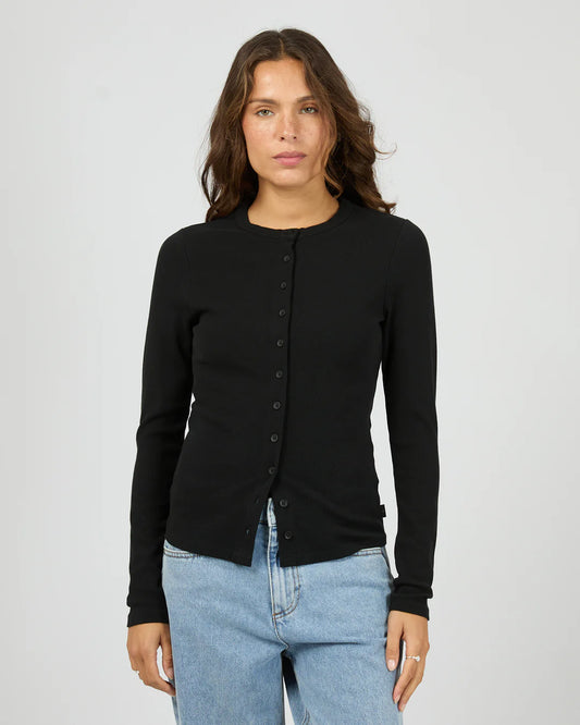 Silent Theory Button Up Long Sleeve Tee in Black