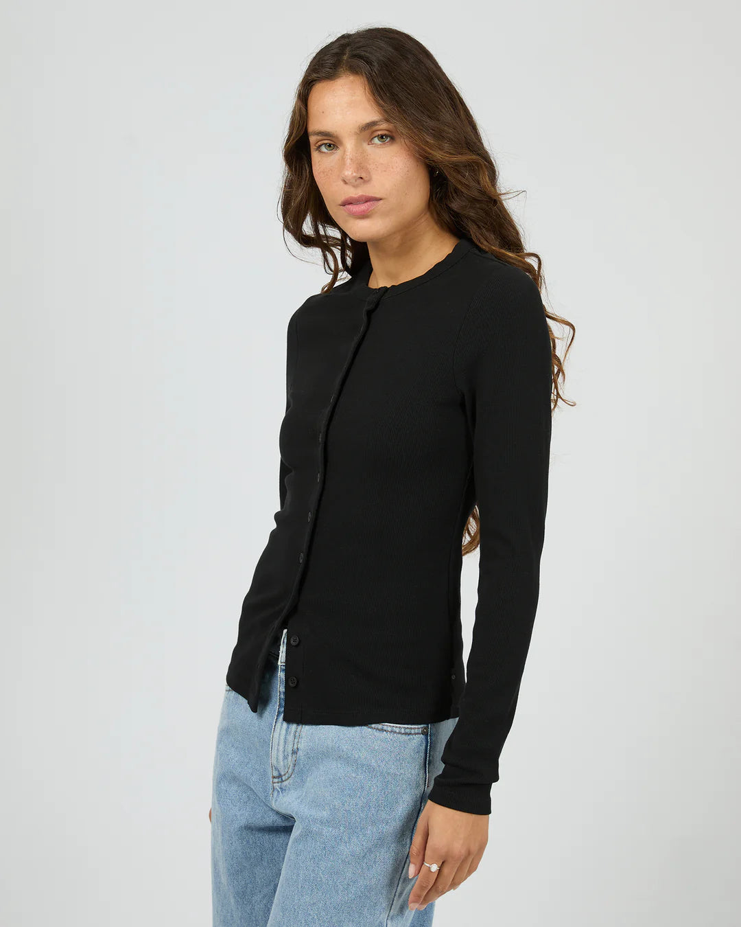 Silent Theory Button Up Long Sleeve Tee in Black