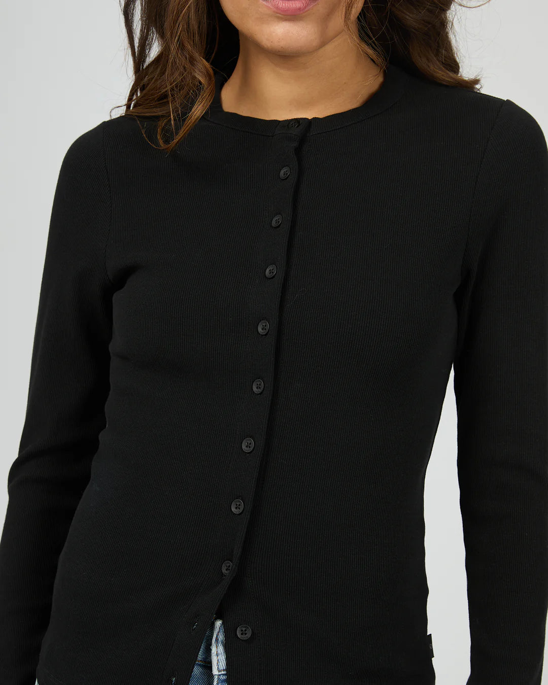 Silent Theory Button Up Long Sleeve Tee in Black