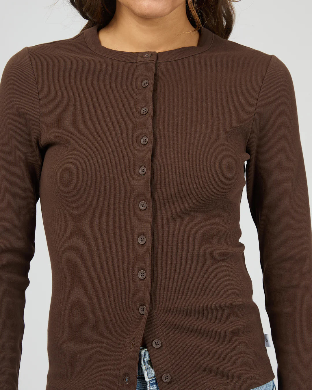 Silent Theory Button Up Long Sleeve Tee in Chocolate