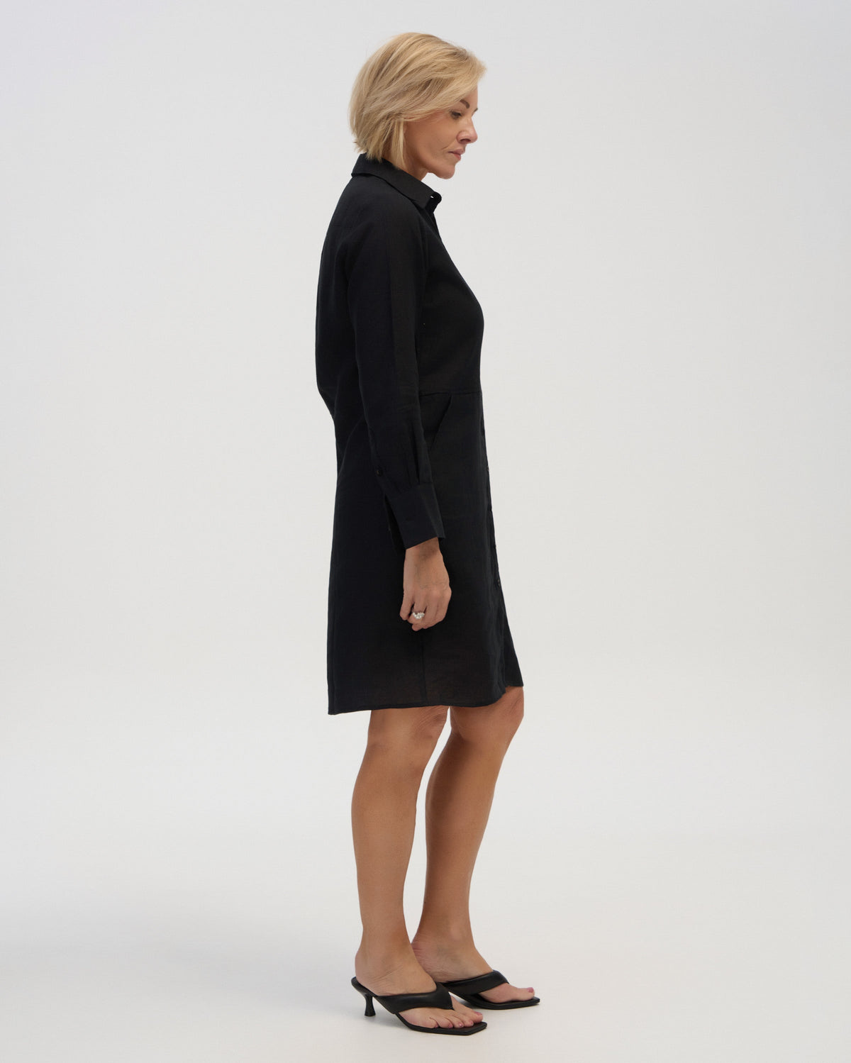 “Linen shirt dress black long sleeve”