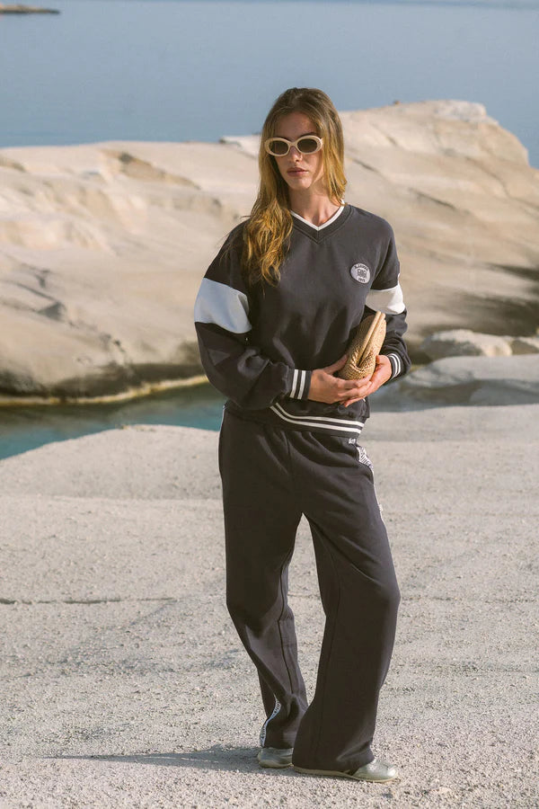Araminta James AJ Wide Leg Trackpant in Washed Black