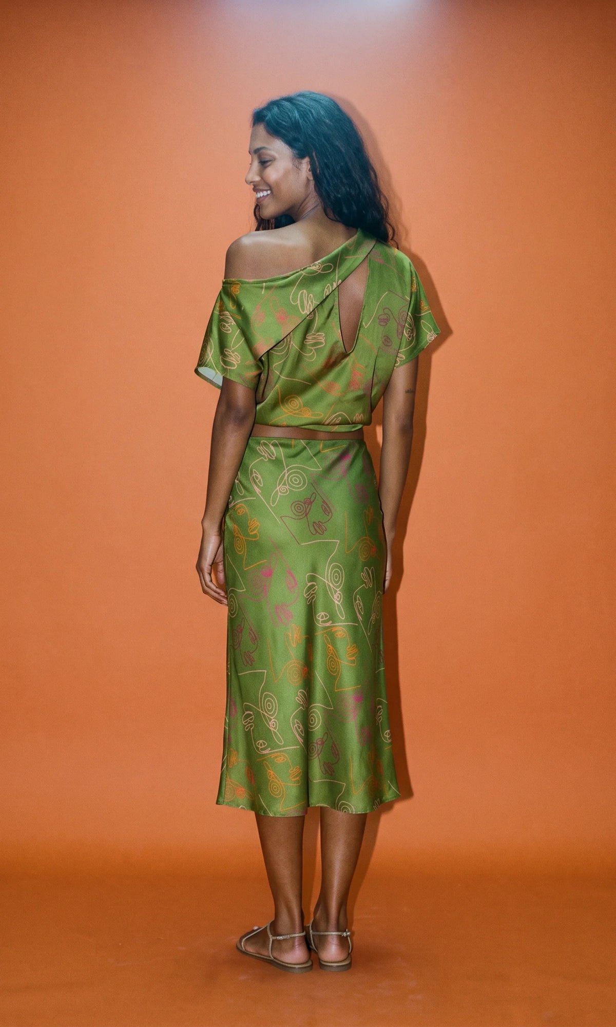 Liandra Off Shoulder Crop Top in Verdant