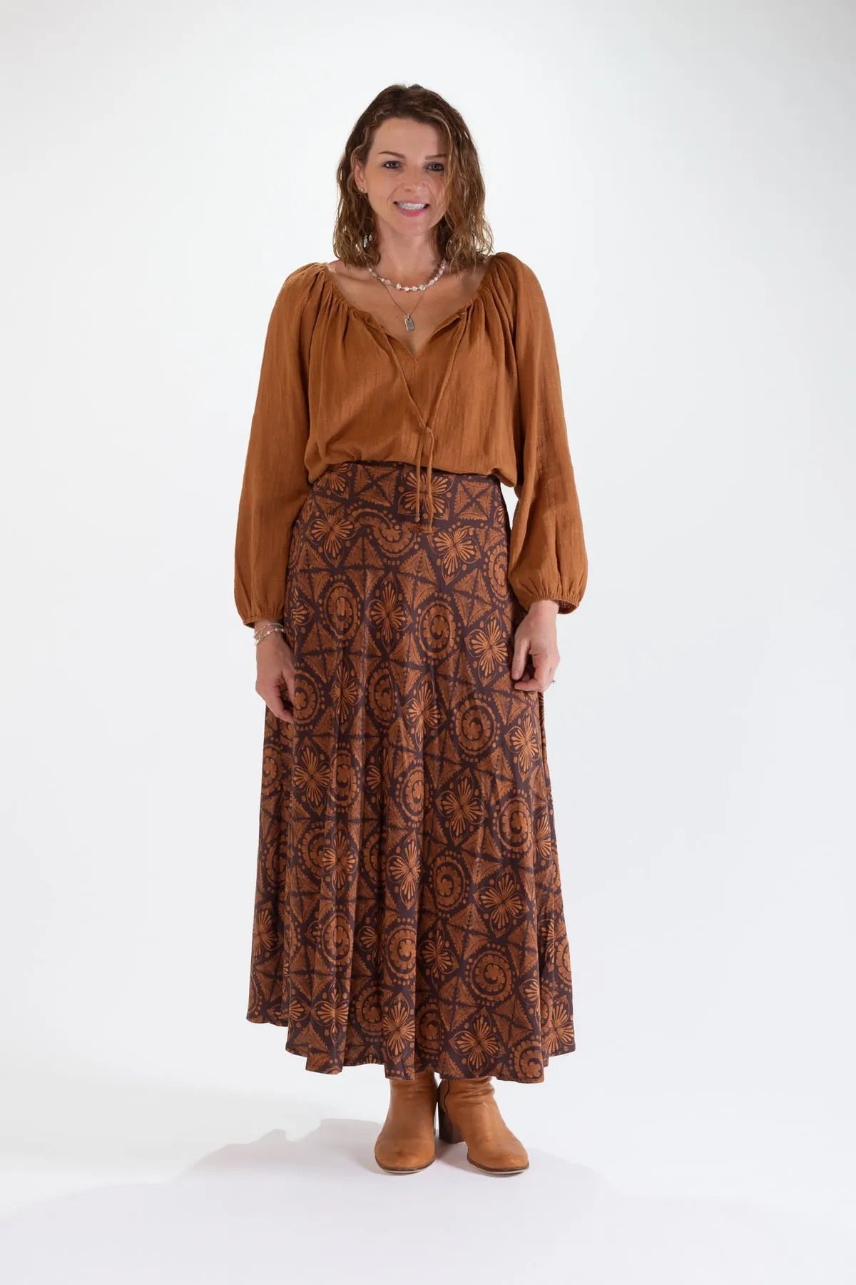 Ombak Sandy A-Line Maxi Skirt - Camel