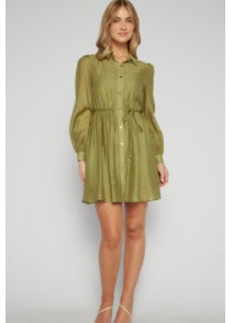 Style State Gold Button Green Dress
