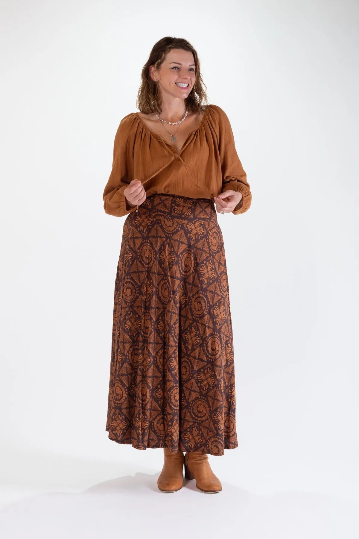 Ombak Sandy A-Line Maxi Skirt - Camel