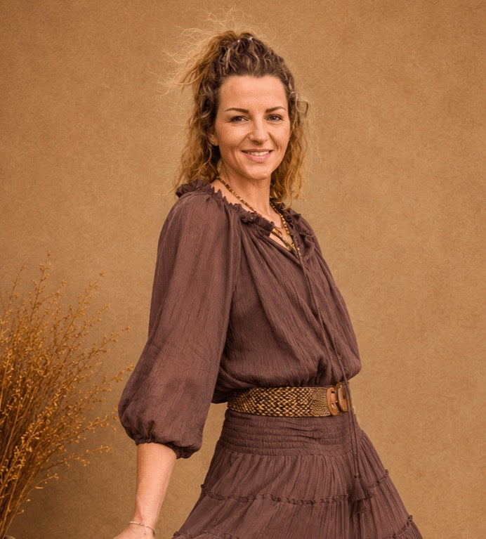 Ombak Peasant Top - Chocolate