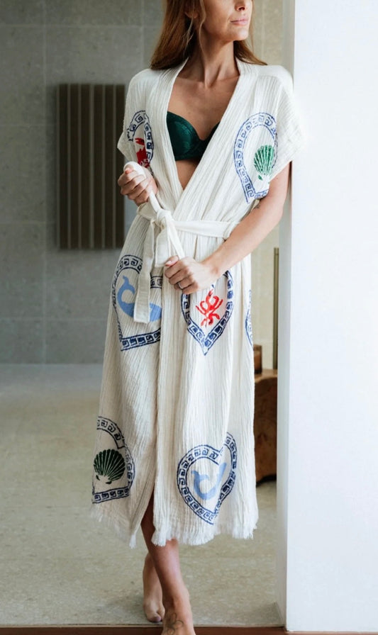 Cie Cie + Co Maxi Robe w/ Short Sleeves in Natural