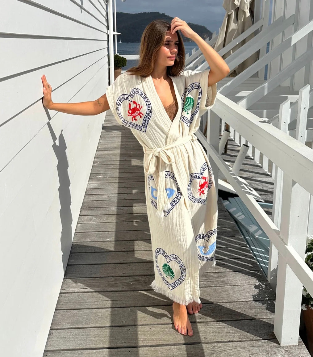 Cie Cie + Co Maxi Robe w/ Short Sleeves in Natural