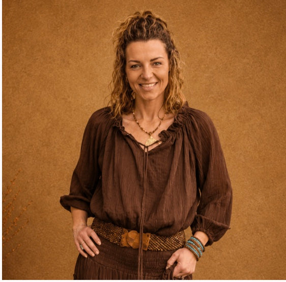 Ombak Peasant Top - Chocolate