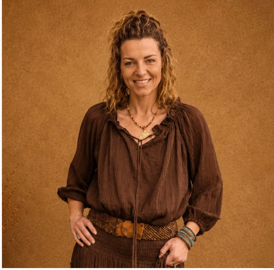 Ombak Peasant Top - Chocolate