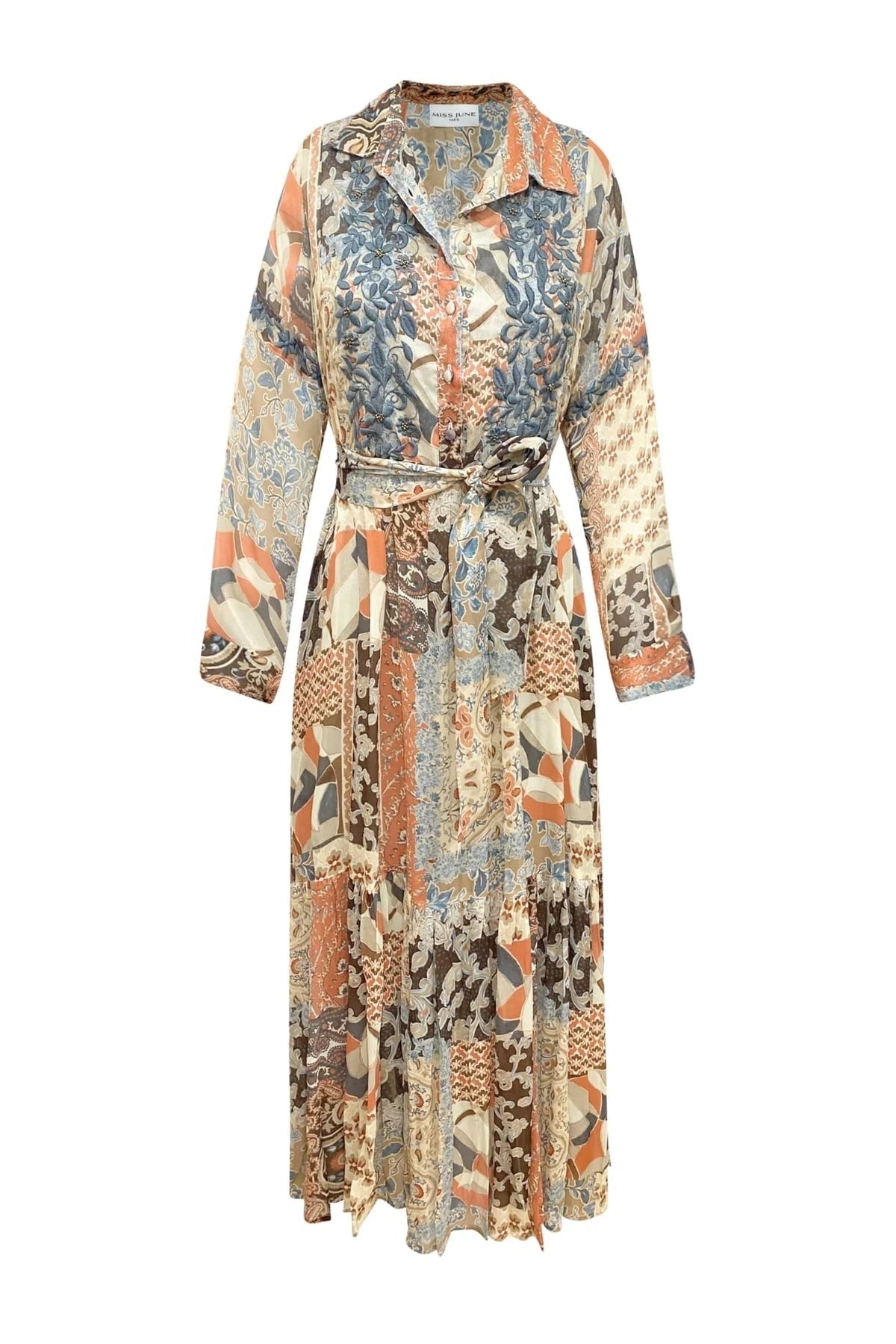 Miss June Elodie Dress in Beige Multi