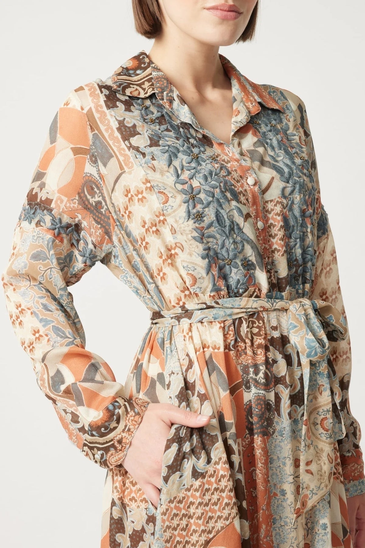 Miss June Elodie Dress in Beige Multi