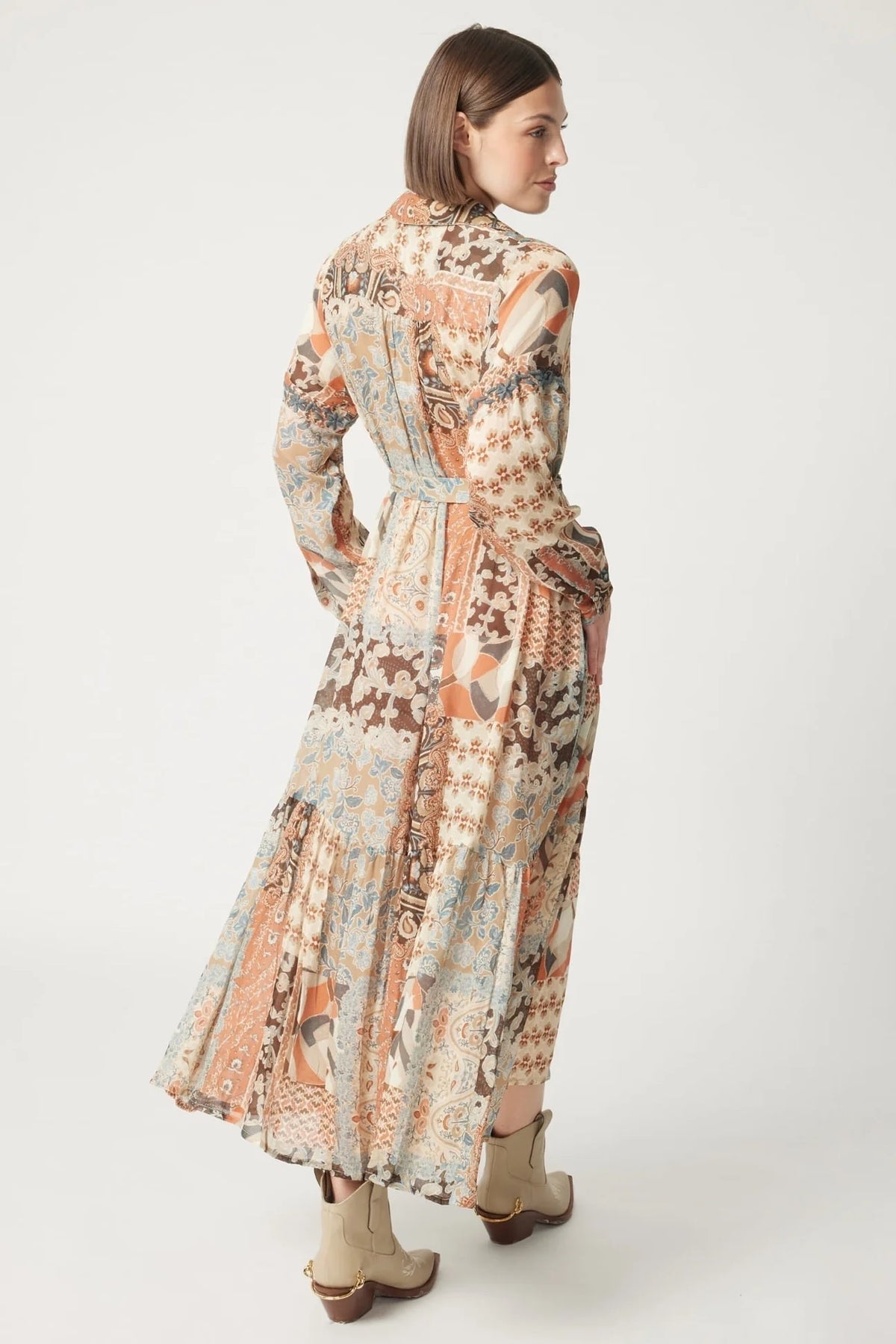 Miss June Elodie Dress in Beige Multi