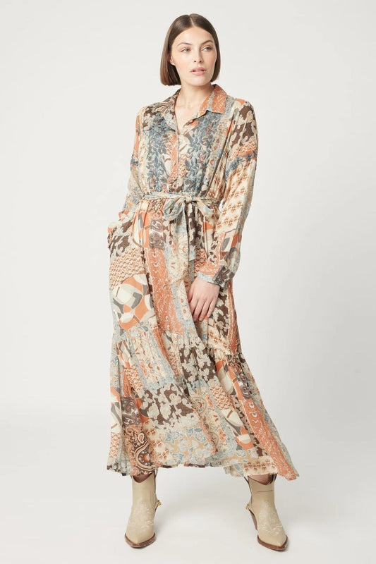 Miss June Elodie Dress in Beige Multi