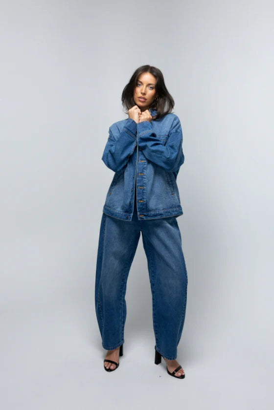 Two Fold Napa Funnel Neck Jacket in Deep Vintage Blue