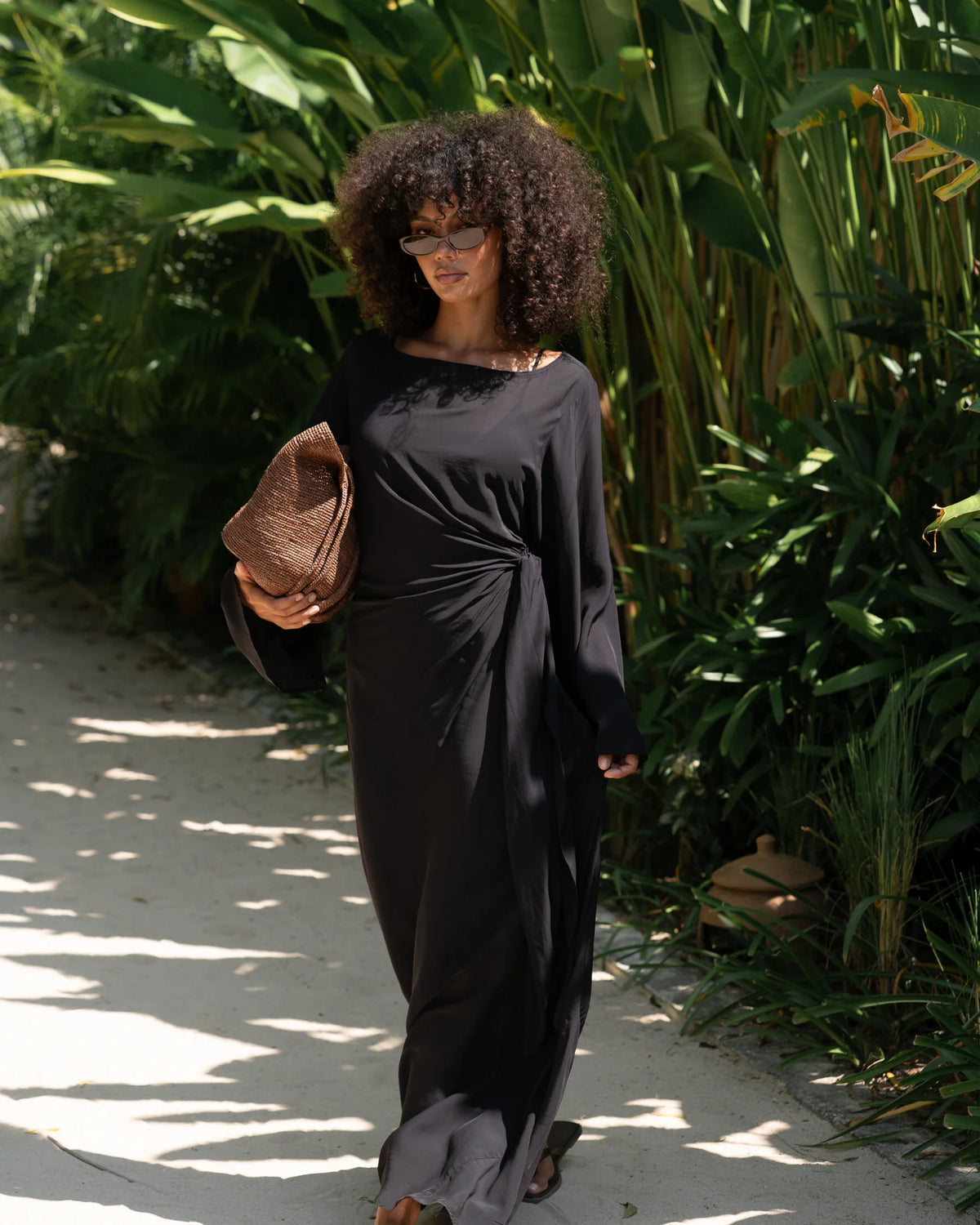 OchreLane Vela Batwing Maxi Dress in Noir